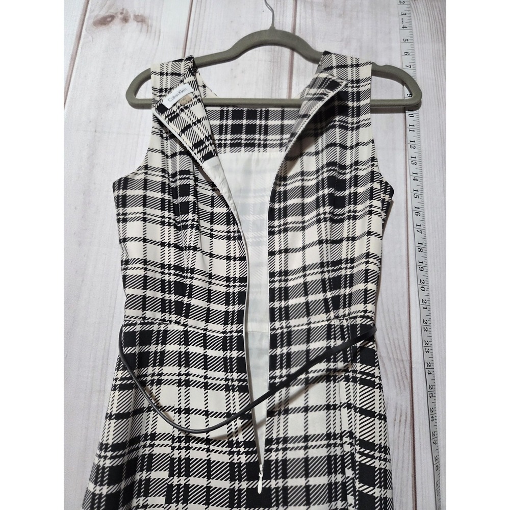 Calvin‎ Klein Dress Womens 6 Black White Plaid Sleeveless Midi A-Line Back Zip - Picture 4 of 7